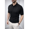 Erkek Yazlık Triko Dokuma Tişört Kısa Kol Polo Yaka T-Shirt - Siyah