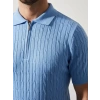 Erkek Yazlık Triko Saç Örgü Tişört Kısa Kol Polo Yaka Fermuarlı T-Shirt - Bebe Mavisi
