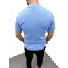 Erkek Yazlık Triko Saç Örgü Tişört Kısa Kol Polo Yaka Fermuarlı T-Shirt - Bebe Mavisi