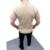 Erkek Yazlık Triko Saç Örgü Tişört Kısa Kol Polo Yaka Fermuarlı T-Shirt - Bej