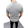 Erkek Yazlık Triko Saç Örgü Tişört Kısa Kol Polo Yaka Fermuarlı T-Shirt - Gri