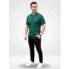 Erkek Yazlık Triko Saç Örgü Tişört Kısa Kol Polo Yaka Fermuarlı T-Shirt - Haki