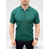 Erkek Yazlık Triko Saç Örgü Tişört Kısa Kol Polo Yaka Fermuarlı T-Shirt - Haki