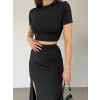 Eteği Yırtmaçlı Sandy Crop Takım -Siyah