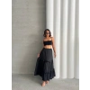 Fırfırlı brodeli astarlı uzun etek siyah s255047