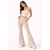 Fitilli Kaşkorse İspanyol Paça Tayt Yüksek Bel Esnek Günlük Rahat Pantolon - Bej