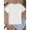 Fiyonk Baskılı Oversize Bisiklet Yaka T-shirt - Beyaz