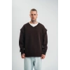 Geniş V Yaka Kol Ribana Detaylı SweatShirt - Kahve