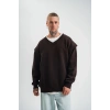 Geniş V Yaka Kol Ribana Detaylı SweatShirt - Kahve