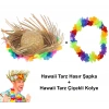 Hawaii Tarzı Tropikal Çiçekli Hasır Şapka ve Çiçekli Hawaii Kolye (4940)