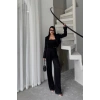 JAKARLI BLUZU TASARIM DETAYLI CEKET-PANTOLON-BLUZ 3 LÜ TAKIM - Siyah