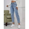 Kadın Açık Mavi Yırtık Mom Fit Kot Pantolon