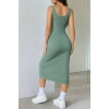 Kadın Askılı Kare Yakalı önden Düğmeli Midi Kaşkorse Elbise