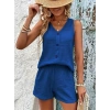 Kadın Askılı Kolsuz V Yakalı önden Düğmeli Bürümcük Bluz Ve Short Ikili Takım