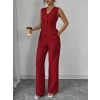 Kadın Askılı önden Düğmeli Bluz Ve Pantolon Keten Ikili Takım
