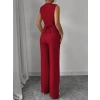 Kadın Askılı önden Düğmeli Bluz Ve Pantolon Keten Ikili Takım