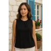 Kadın Askılı Yuvarlak Büzgü Yaka Sandy Bluz