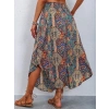 Kadın Beli Lastikli Bağcıklı Asimetrik Kesim Detaylı Desenli Bürümcük Etek