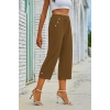 Kadın Beli Lastikli Düğme Ve Cep Detaylı Kapri Ithal Keten Pantolon