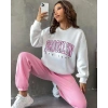 Kadın Bisiklet Yaka Brooklyn Baskılı üç Iplik Kumaş Sweat