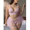 Kadın Büyük Beden Pembe Seksi Tasarım  Fantezi Jartiyer Takımı 8017