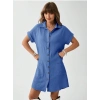 Kadın Cep Detay Müslin Kumaş Mini Gömlek Elbise