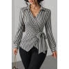 Kadın çizgili Kruvaze Bağlamalı Gömlek