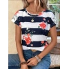 Kadın Gül Desenli çizgili Süprem Tshirt