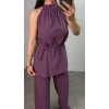 Kadın Halter Yaka Beli Kuşak Detaylı Ikili Takım