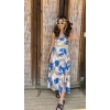 Kadın Ip Askılı V Yakalı Bel Güpür çiçek Desenli Yandan Yırtmaçlı Maksi Süprem Elbise
