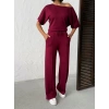 Kadın İsa Kollu Kayık Yaka Bluz Ve Pantolon Misal Kumaş Ikili Takım