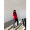 Kadın Kırmızı Kapşonlu Etek Ucu Detay Arma Ters Dikiş Gorunumlu Ikili Takım