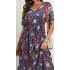 Kadın Kısa Kollu Beli Lastikli çiçek Desen Tam Boy Elbise