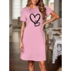 Kadın Kısa Kollu Bisiklet Yaka Kalp Desenli Viskon Elbise