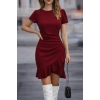 Kadın Kısa Kollu Bisiklet Yaka önden Volanlı Ithal Krep Elbise