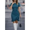 Kadın Kısa Kollu Bisiklet Yaka önden Volanlı Ithal Krep Elbise