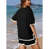 Kadın Kısa Kollu Bisiklet Yaka şerit Detaylı Viskon Iki Iplik Bluz Ve Kısa Short Ikili Takım