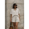 Kadın Kısa Kollu çizgili Modal Kumaş Gömlek Ve Yüksek Bel Lastik Detay şort Ikili Takım