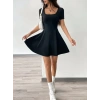 Kadın Kısa Kollu Kare Yaka Short Detaylı Cepli Dalgıç Elbise