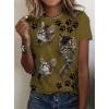 Kadın Kısa Kollu Kedi Ve Pati Baskılı Süprem T-shirt