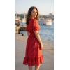 Kadın Kısa Kollu Kruvaze Yaka Beli Lastikli çiçek Desenli Elbise