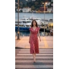 Kadın Kısa Kollu Kruvaze Yaka Beli Lastikli çiçek Desenli Elbise