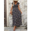 Kadın Kısa Kollu Kruvaze Yakalı çiçek Desenli Belden Lastikli Süprem Uzun Elbise