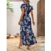 Kadın Kısa Kollu Kruvaze Yakalı önü Asimetrik Detaylı Uzun çiçek Desenli Süprem Elbise