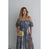 Kadın Kısa Kollu Madonna Yaka Fırfırlı Belden Yırtmaçlı Maksi Süprem Elbise