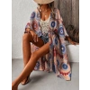 Kadın Kısa Kollu önü Açık Belden Kuşaklı Uzun Kimono