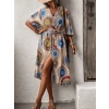 Kadın Kısa Kollu önü Açık Belden Kuşaklı Uzun Kimono
