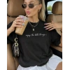 Kadın Kısa Kollu önü Yazı Baskılı Basic Viskon Bluz
