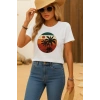 Kadın Kısa Kollu Palmiye Baskılı Viskon T-shirt