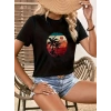 Kadın Kısa Kollu Palmiye Baskılı Viskon T-shirt
